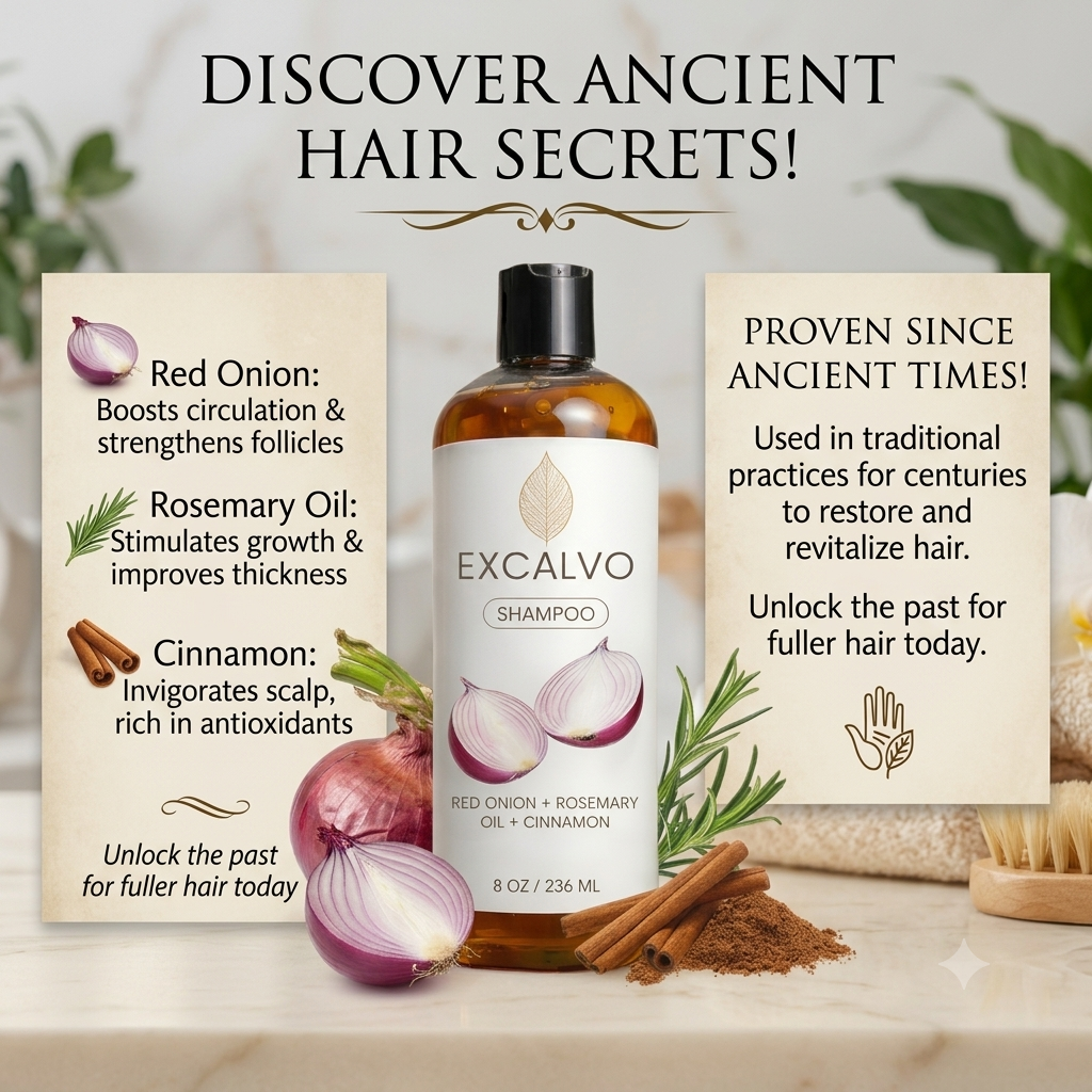 Excalvo Red Onion + Rosemary Oil + Cinnamon Shampoo (Pack of 2)
